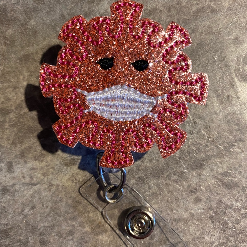 Sparkly Pink Masked Germ Badge Reel